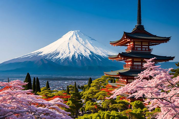 Beautiful Landscape Of Mt Fuji With Chureito Pagoda Japan Photo _ JPG Free Download - Pikbest